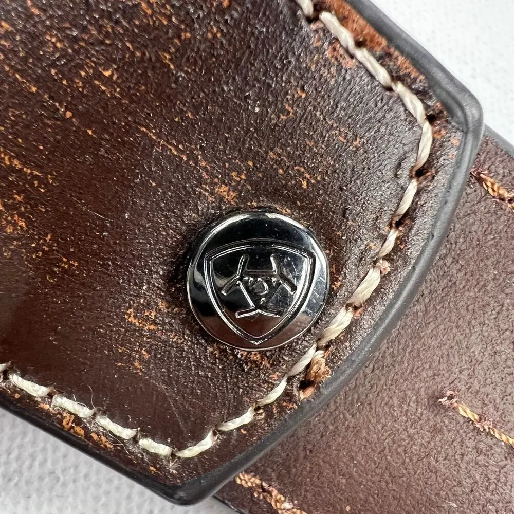Ariat Tooled Leather Western Embroidered Belt Large Silver Buckle Size 44